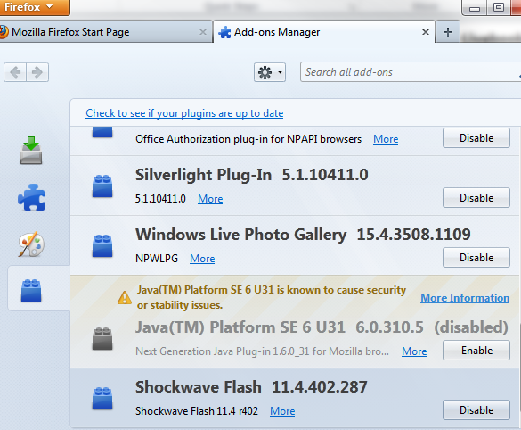 Firefox Disable Flash menu
