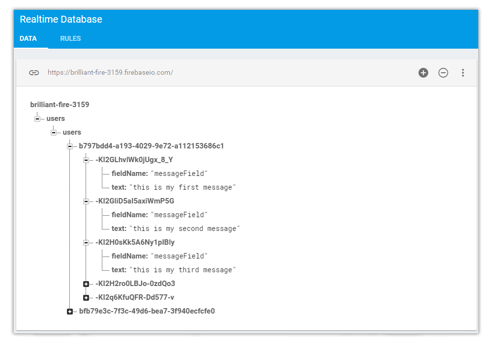 Firebase database dashboard console
