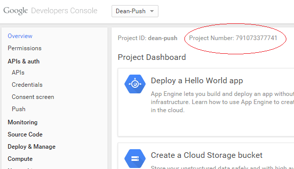 Google Cloud Messaging Project ID