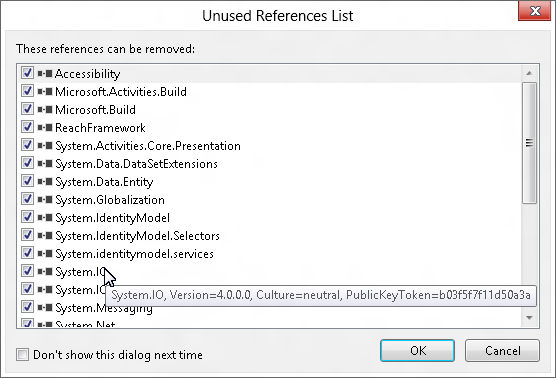 Remove unused references dialog