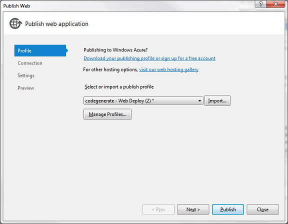 Publish Settings Visual Studio 2012