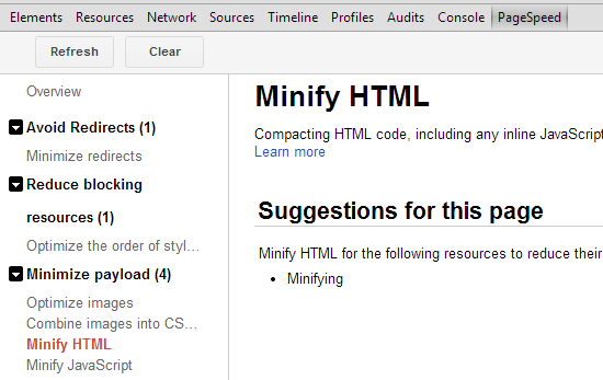 Google PageSpeed Minify HTML